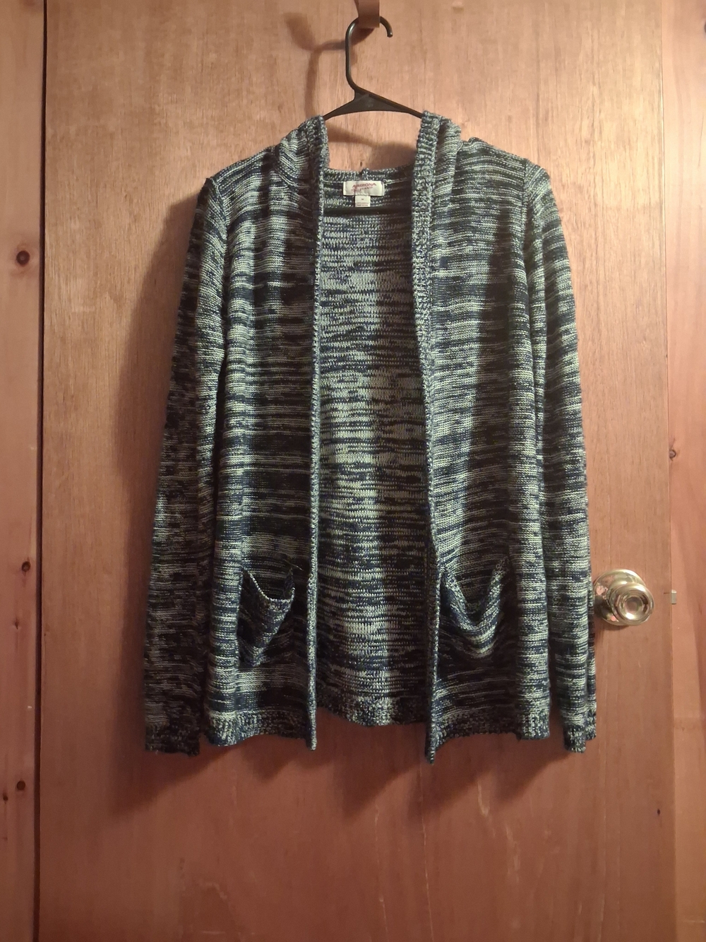 Arizona Jean Company Open-Front Marled Blue-Green Knit Cardigan